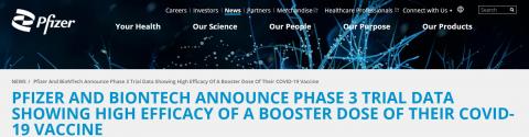 辉瑞：接种mRNA新冠疫苗加强针后有效率为95.6%